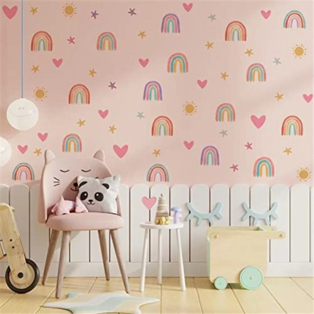 Rainbow Wall Stickers Kids Room Decals Heart Star Sun Vinyl Nursery Bedroom Deco